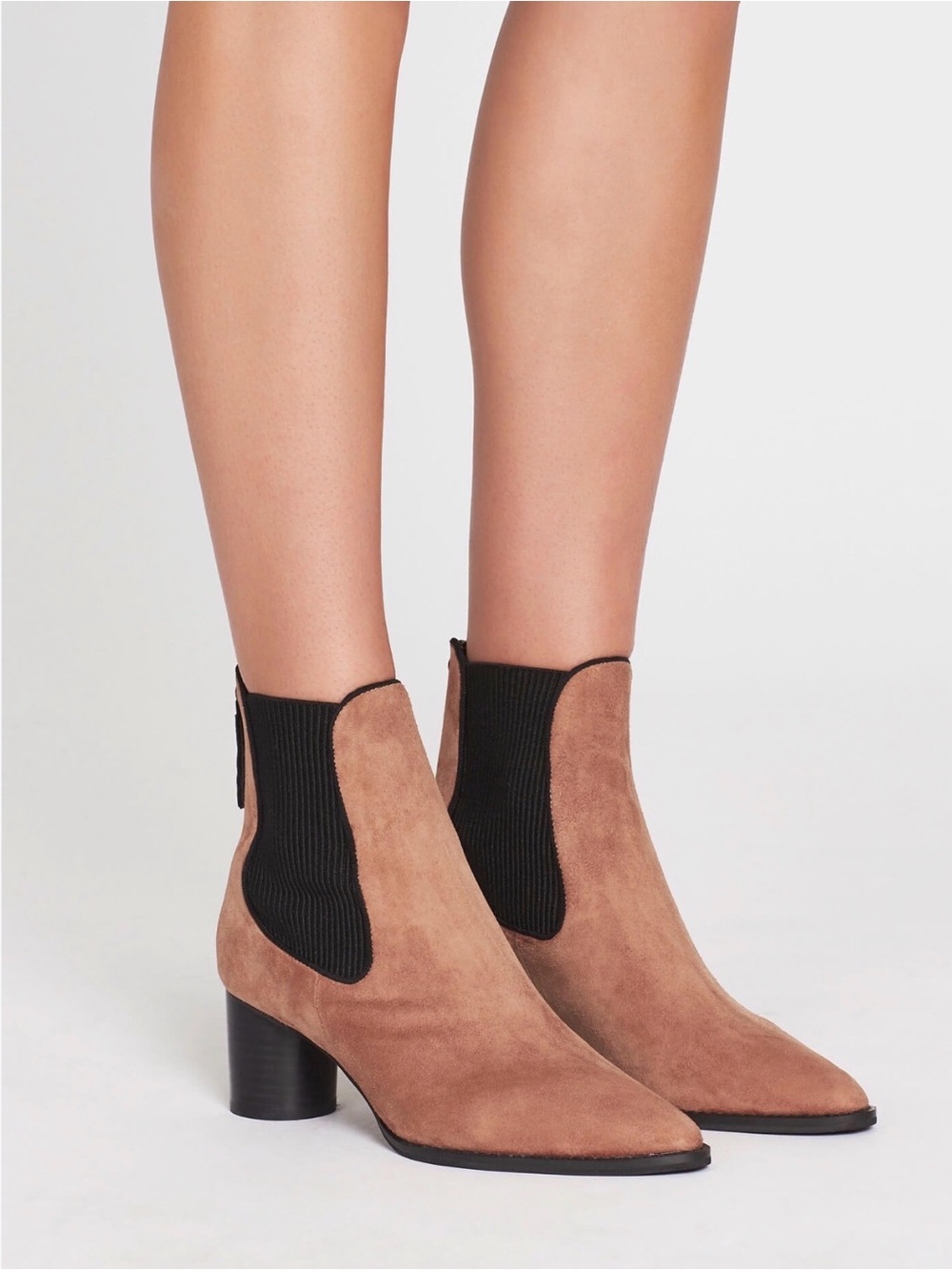 Sol Sana Ashton Tan Suede Pointed Toe Block Heel Ankle Boots Sz 39 / US 8.5–9